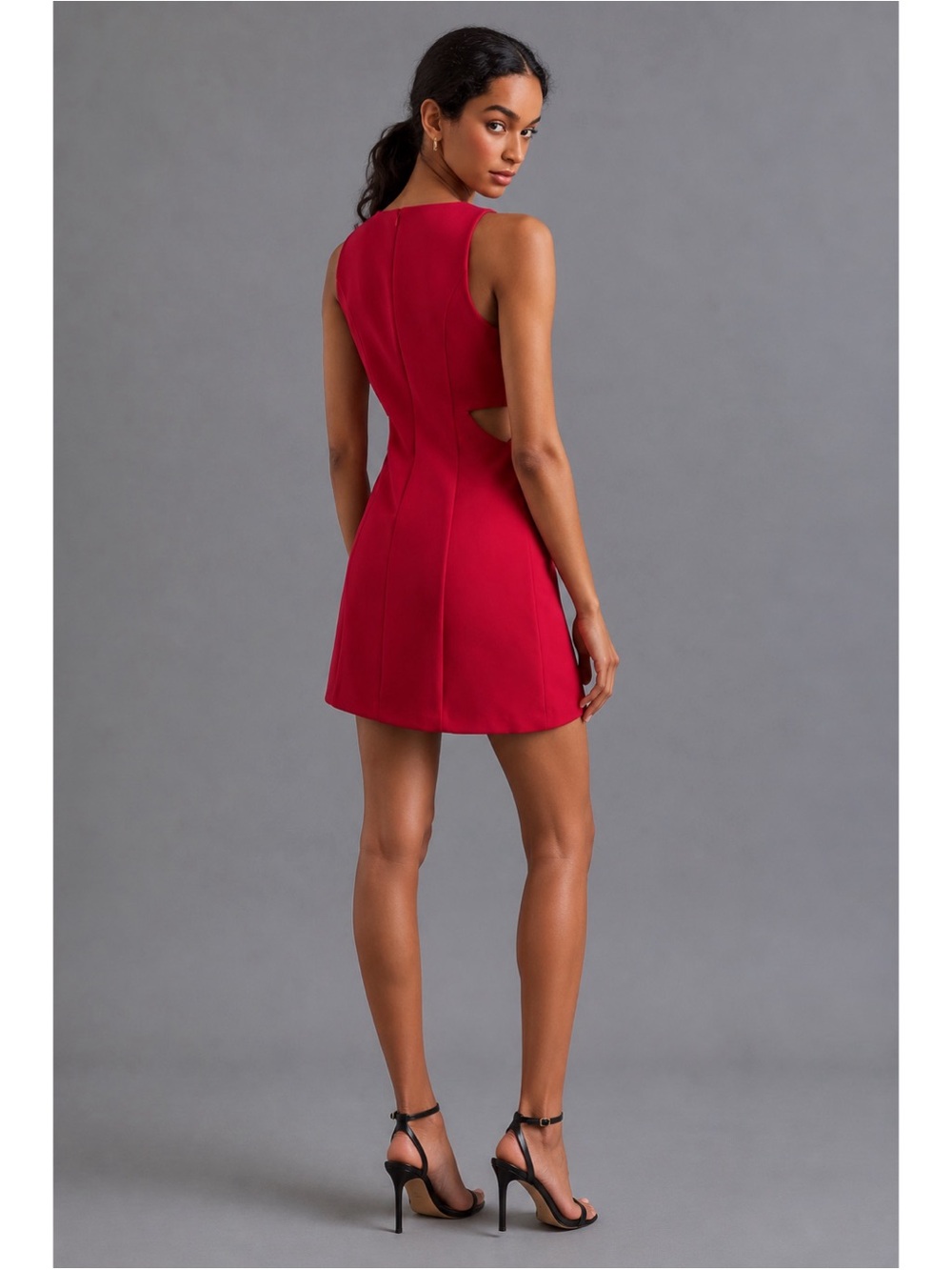 Anthropologie Mare Mare Red Side Cutout Shift Mini Dress Medium Mod Cocktail - Picture 5 of 6